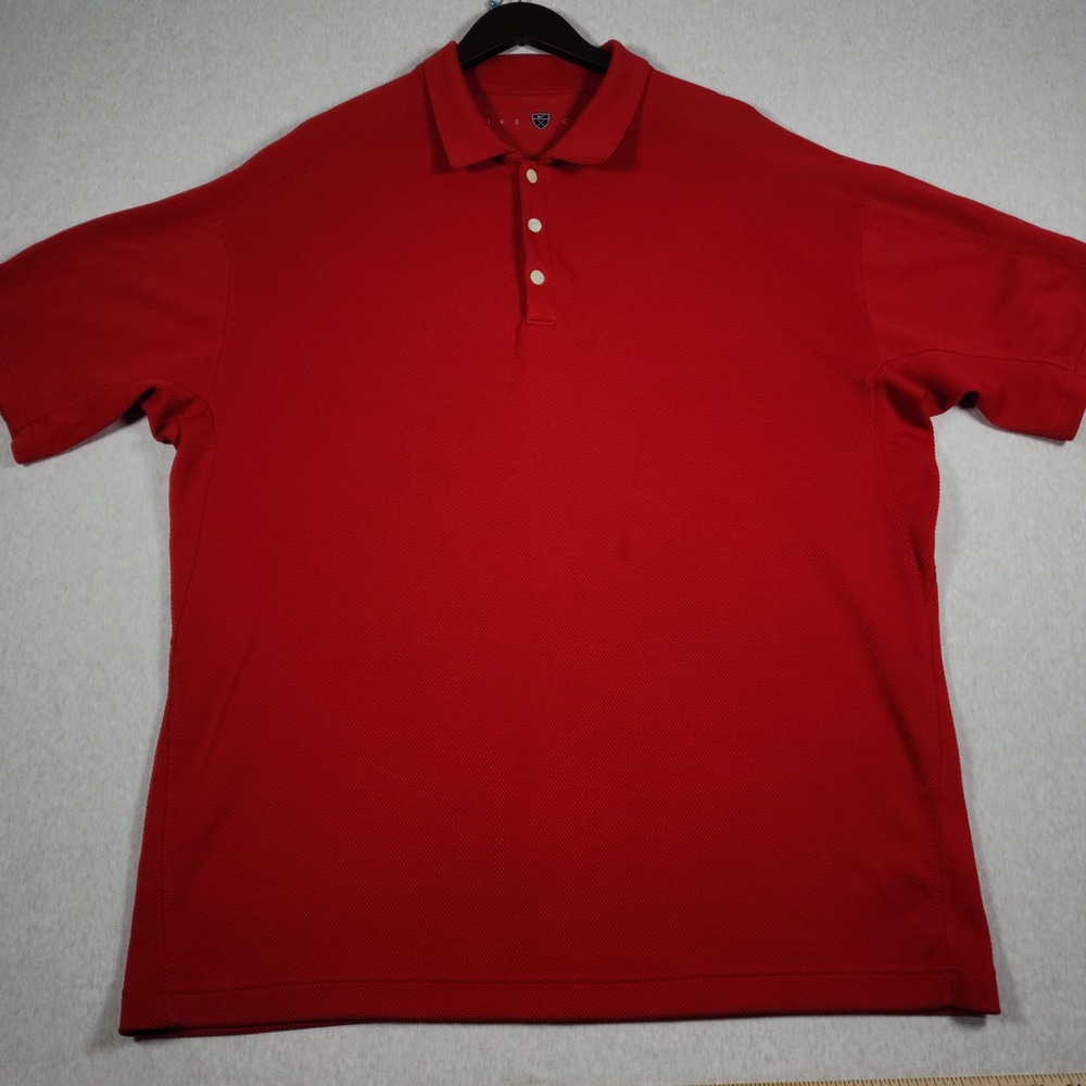 Nike Golf Polo Shirt Mens XL Red Waffle Knit Performance Short Sleeve Logo